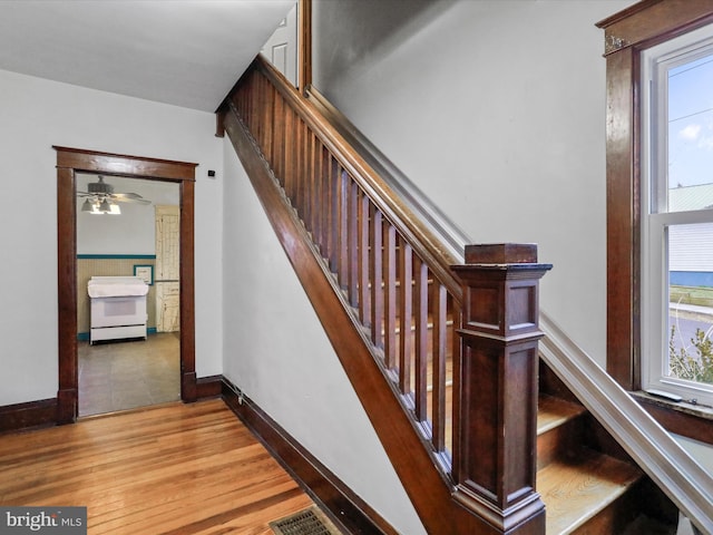 staircase featuring hardwood / wood-style floors