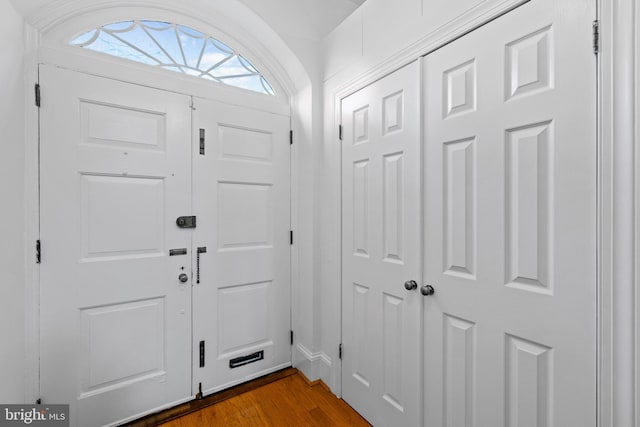 foyer entrance with dark wood-type flooring