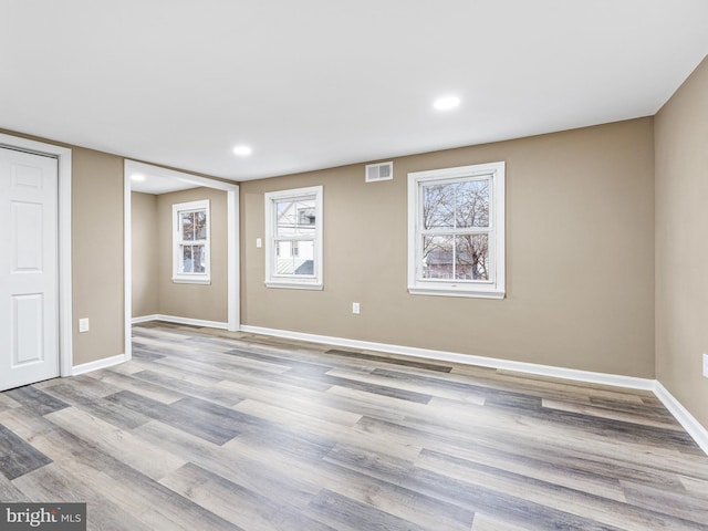 basement with light wood-type flooring