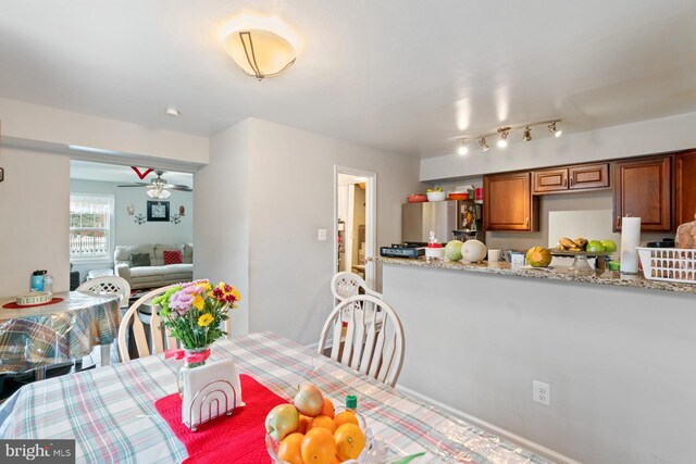 dining area featuring ceiling fan