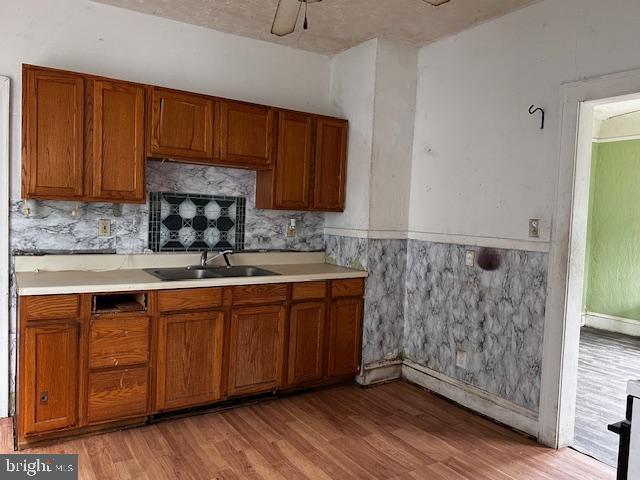 kitchen with sink and light wood-type flooring