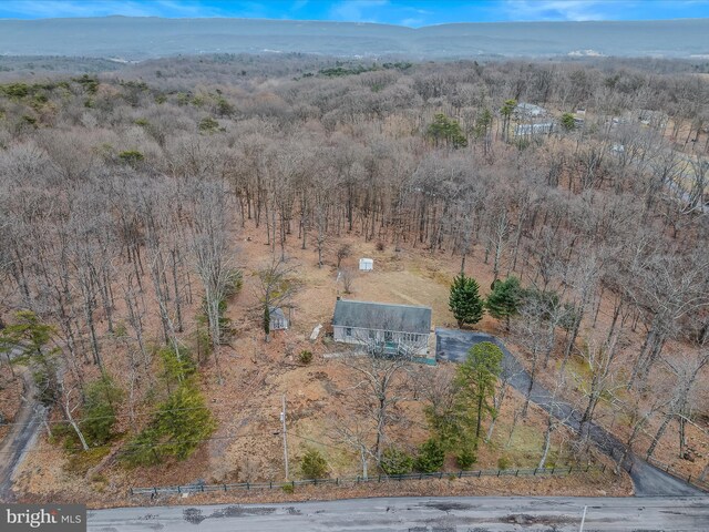 drone / aerial view featuring a mountain view