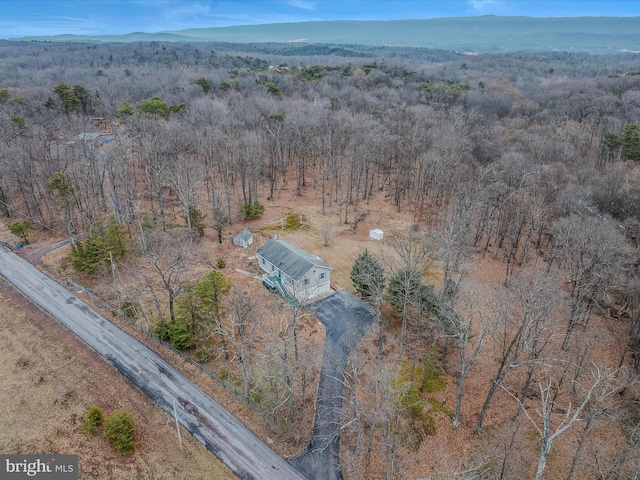 drone / aerial view featuring a mountain view