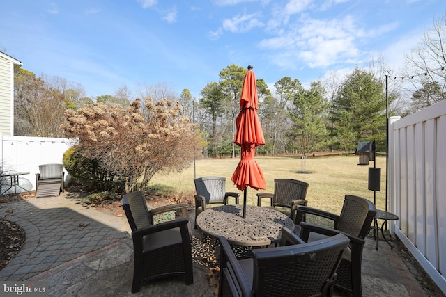 view of patio / terrace with outdoor dining space and fence