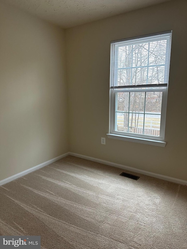 carpeted spare room featuring a textured ceiling