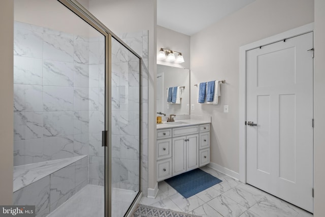 bathroom with vanity and walk in shower