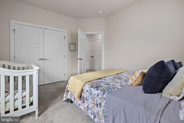 bedroom with carpet flooring and a closet