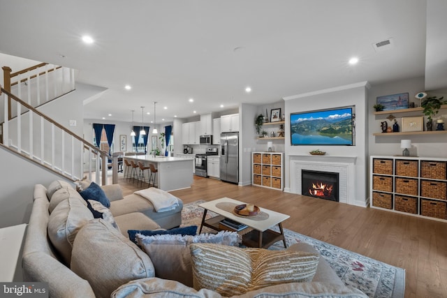 living room featuring light wood-type flooring