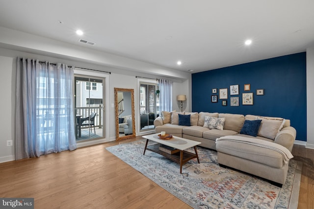 living room with light wood-type flooring