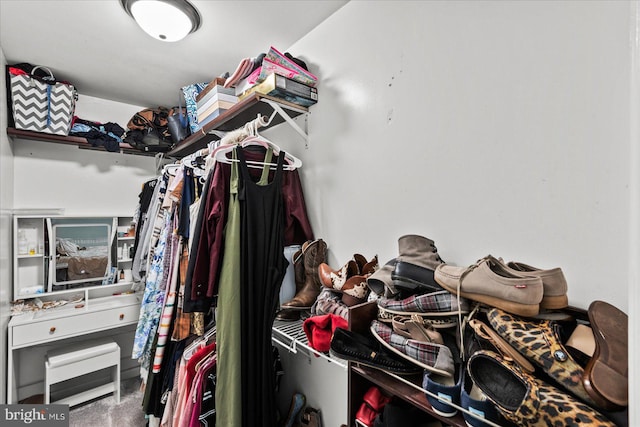 spacious closet with carpet