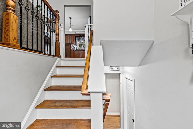 stairs with hardwood / wood-style floors