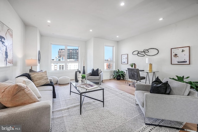 living room with light hardwood / wood-style floors