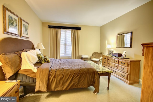 bedroom featuring light carpet