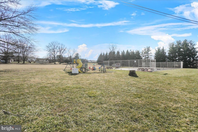 view of yard with a playground