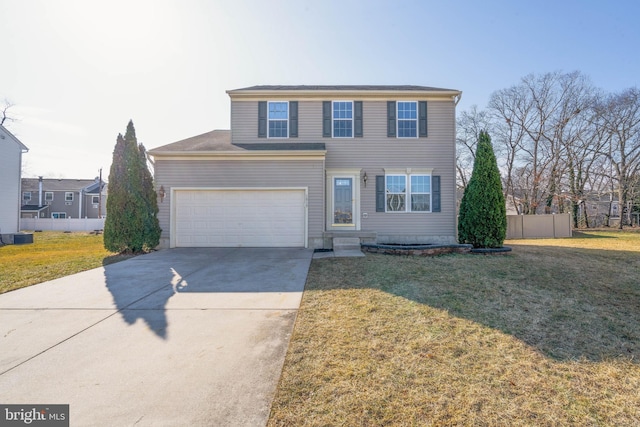 view of front of house with a garage and a front lawn