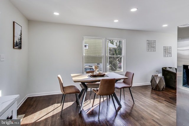 dining space featuring dark wood-type flooring