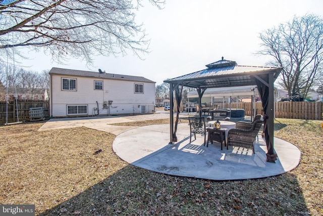 view of yard with a gazebo, a patio, and fence