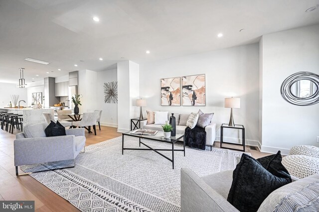 living room with light hardwood / wood-style floors