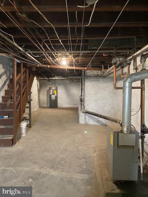 basement with water heater