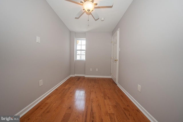 unfurnished room with ceiling fan and light hardwood / wood-style floors