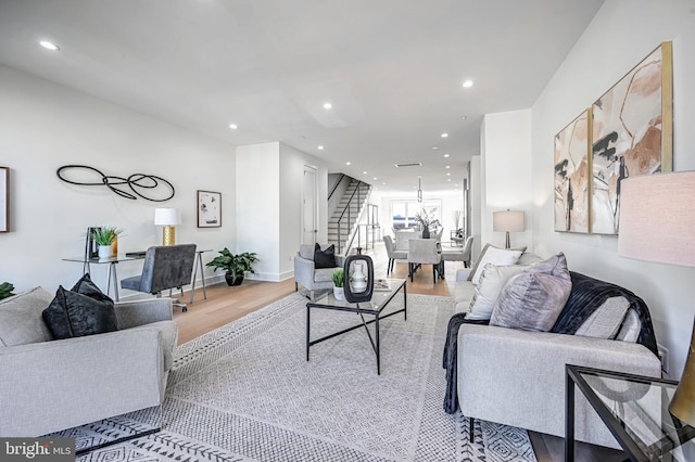 living room featuring light hardwood / wood-style flooring