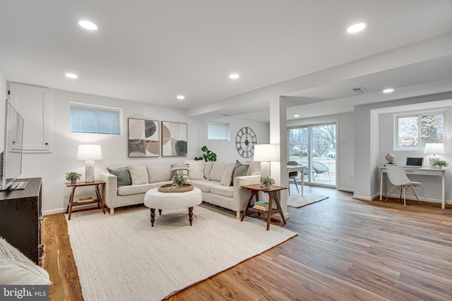 living room featuring light hardwood / wood-style flooring