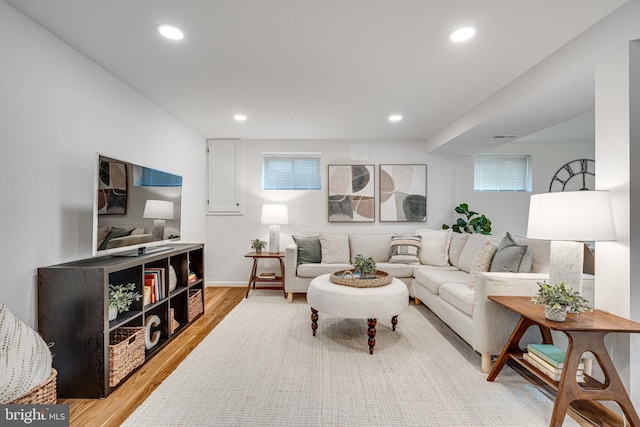 living room featuring light wood-type flooring