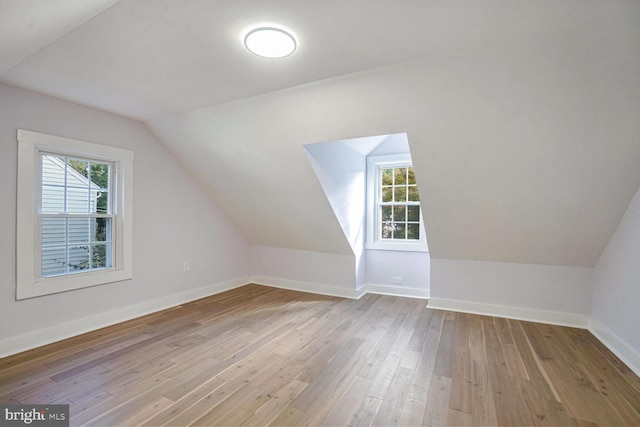 additional living space featuring vaulted ceiling, a wealth of natural light, and light hardwood / wood-style floors