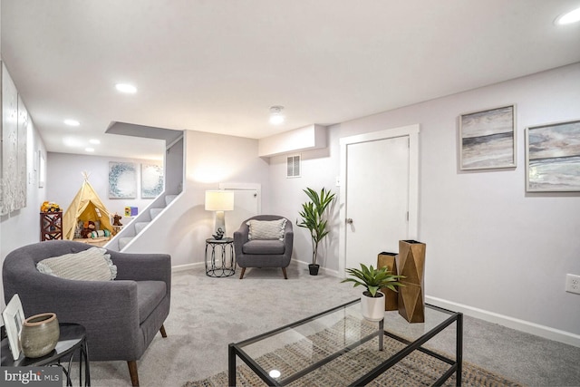 living room featuring carpet flooring