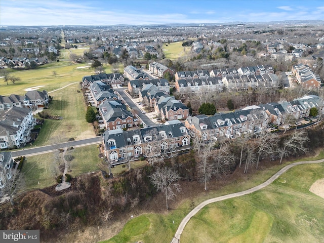 bird's eye view featuring a residential view and golf course view