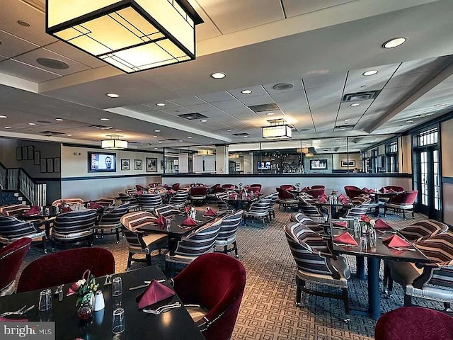 interior space with recessed lighting, visible vents, and carpet