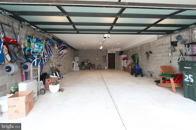 garage with a garage door opener