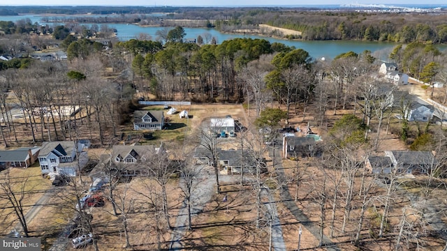 drone / aerial view featuring a water view