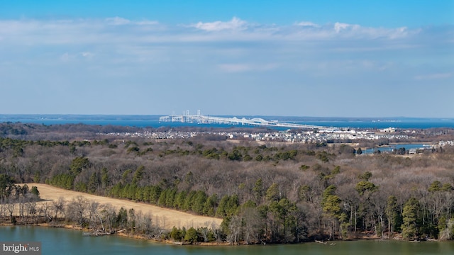 drone / aerial view featuring a water view