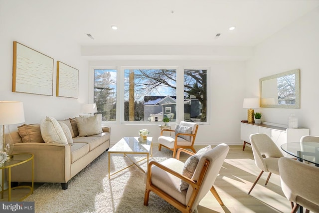 living room with light hardwood / wood-style floors