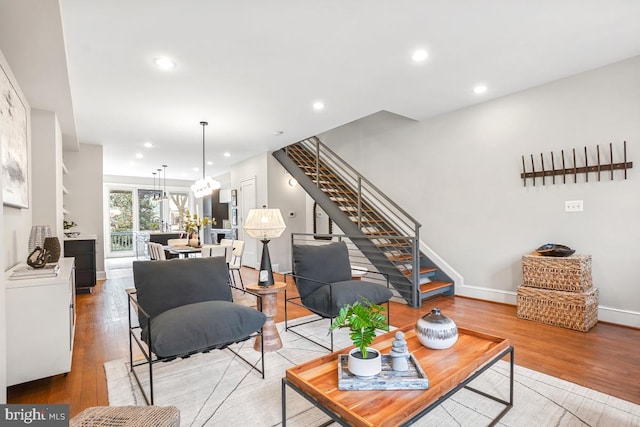 living room with light hardwood / wood-style floors