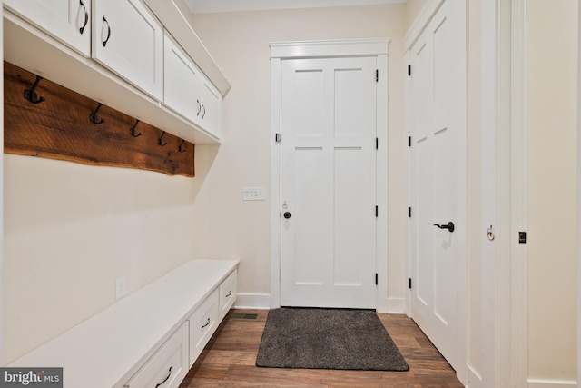 mudroom featuring dark hardwood / wood-style floors