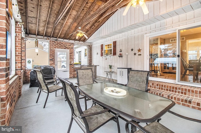 interior space featuring ceiling fan and a grill