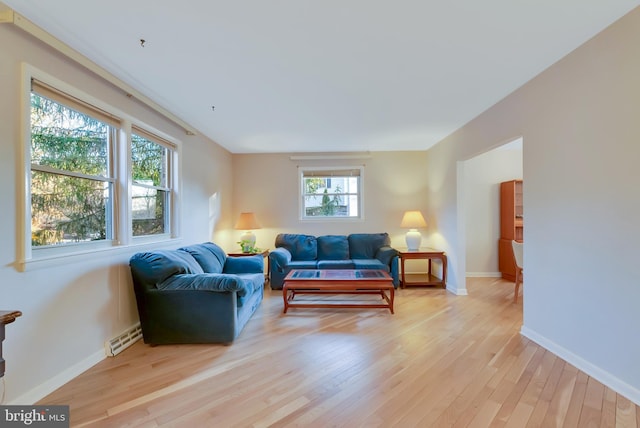 living room with light hardwood / wood-style floors