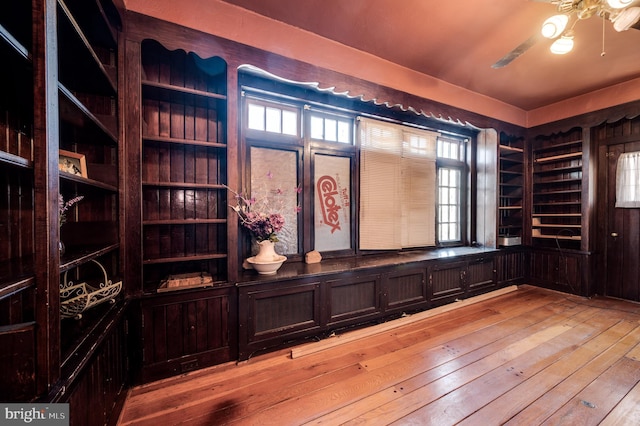 interior space featuring ceiling fan and light wood-style flooring