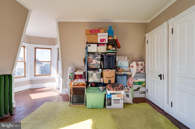 storage room with radiator heating unit