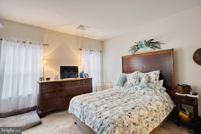 carpeted bedroom with multiple windows