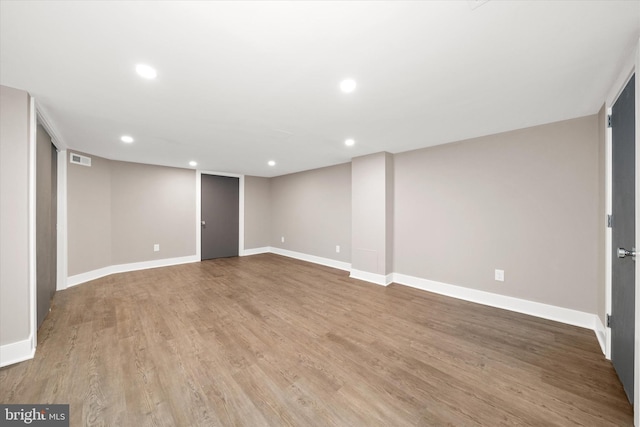 basement with light wood-type flooring