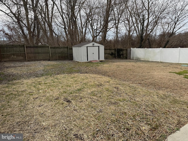 view of yard with a storage shed