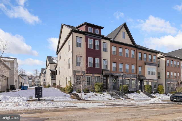 view of snow covered property