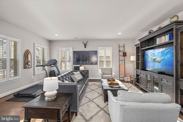 living room with light hardwood / wood-style floors