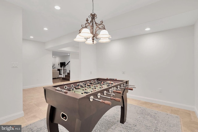 playroom with recessed lighting and baseboards