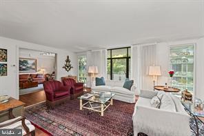 living room with hardwood / wood-style flooring