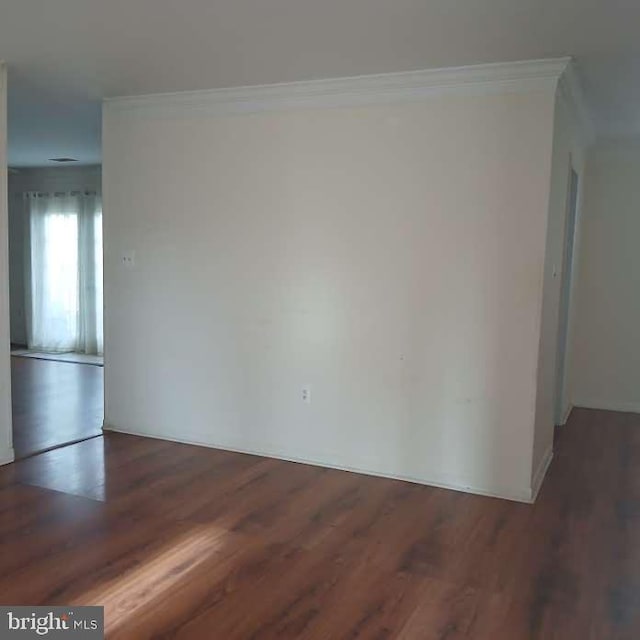 spare room featuring ornamental molding and dark hardwood / wood-style floors