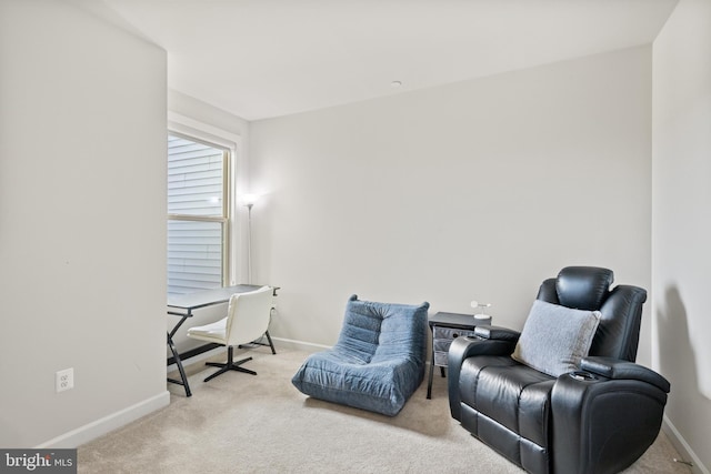 living area featuring light colored carpet